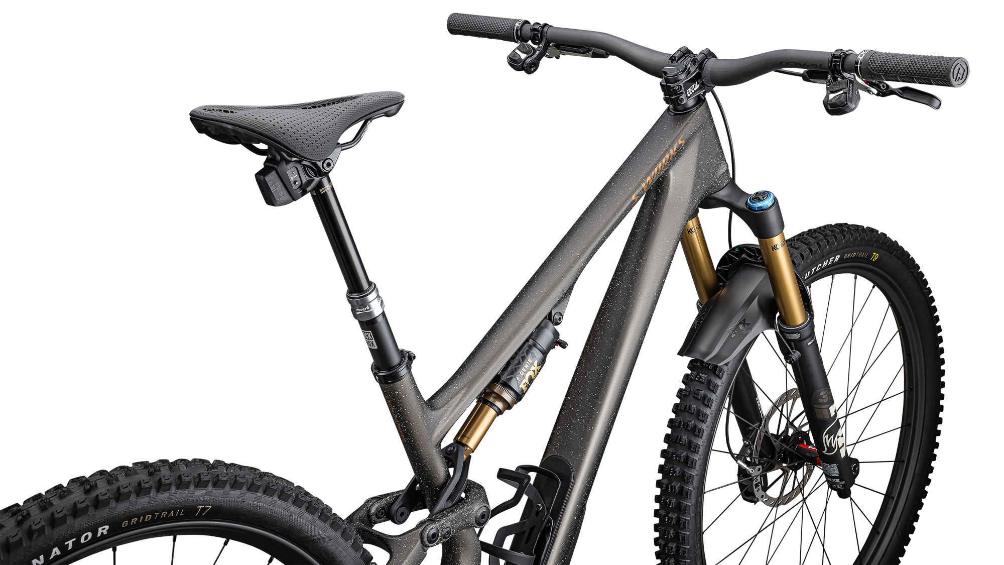 Specialized S-Works Stumpjumper 15 - SRAM XX AXS, FOX Factory - Satin Gunmetal / Clay / White Mtn / Dove Grey / Gloss Bronze