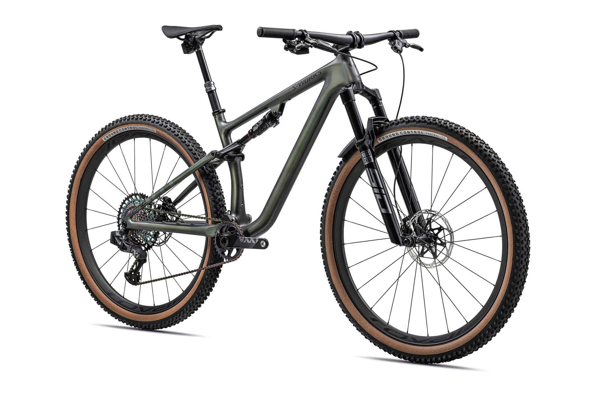 Specialized S-Works Epic EVO RS - Satin Chameleon Silver Green /White Pearl Tint/Gloss Black Chrome