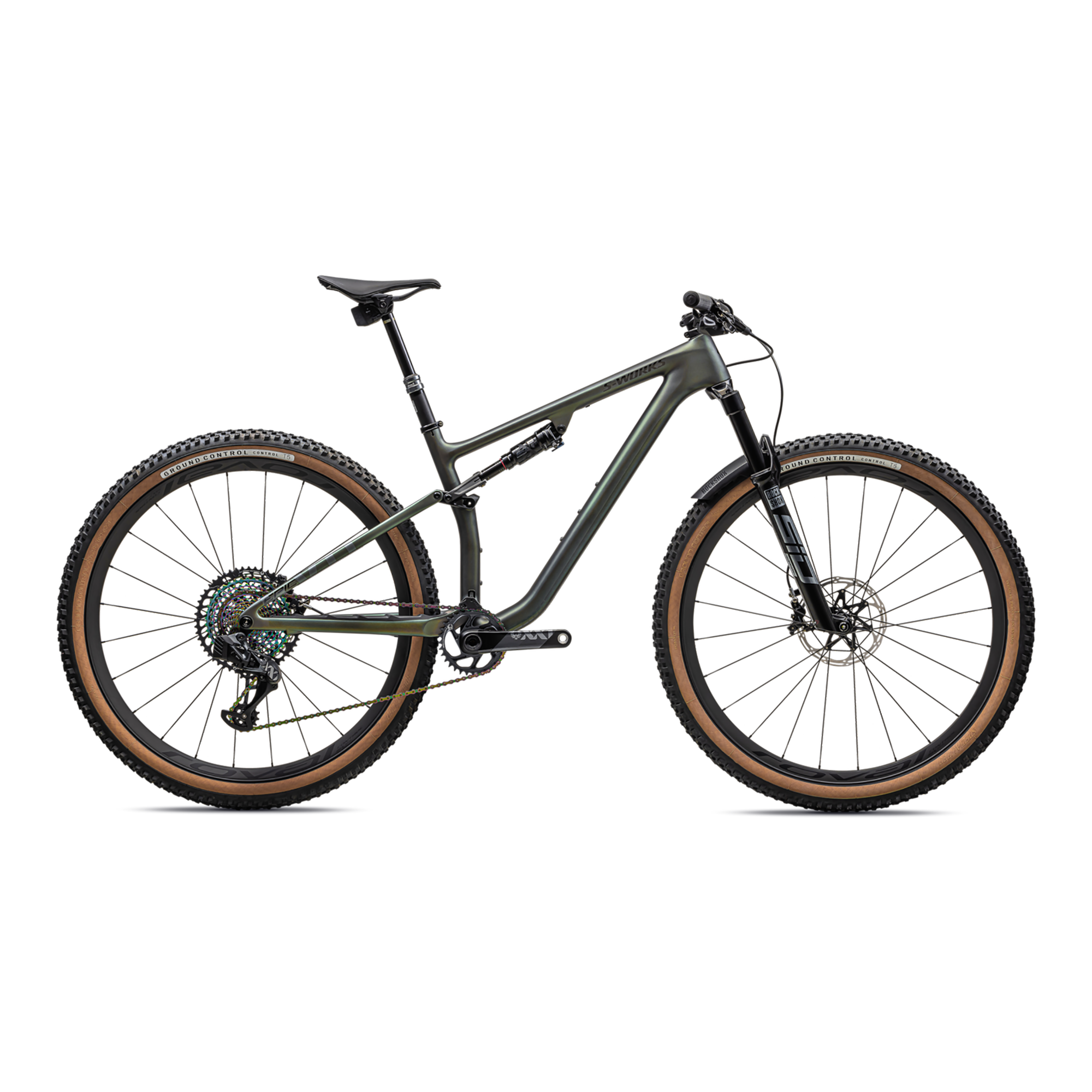 Specialized S-Works Epic EVO RS - Satin Chameleon Silver Green /White Pearl Tint/Gloss Black Chrome