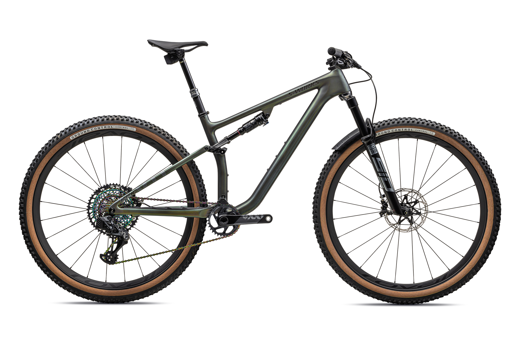 Specialized S-Works Epic EVO RS - Satin Chameleon Silver Green /White Pearl Tint/Gloss Black Chrome