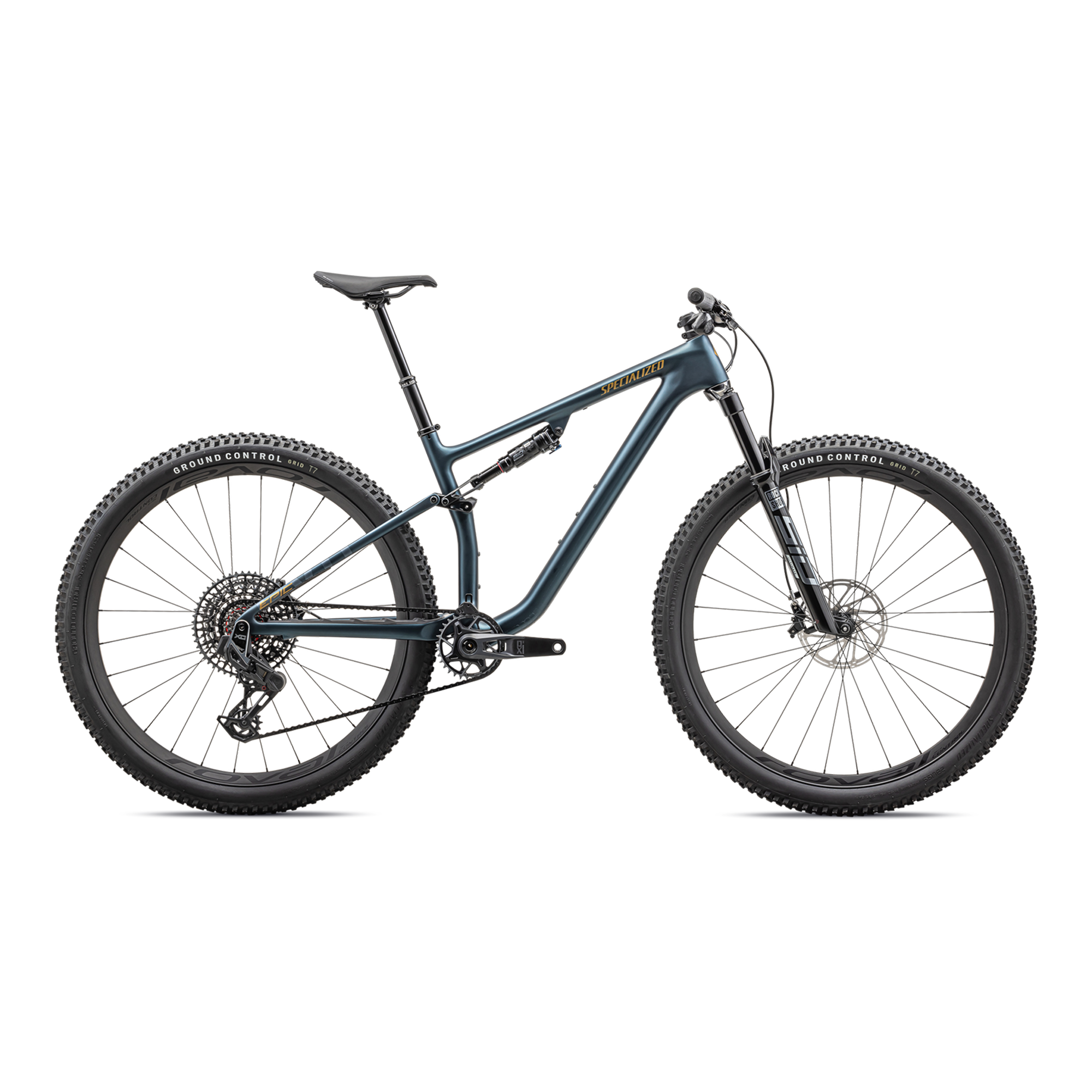 Specialized Epic Evo Pro LTD - SRAM XO AXS, RockShox Ultimate - Satin Metallic Deep Lake / Harvest Gold Metallic