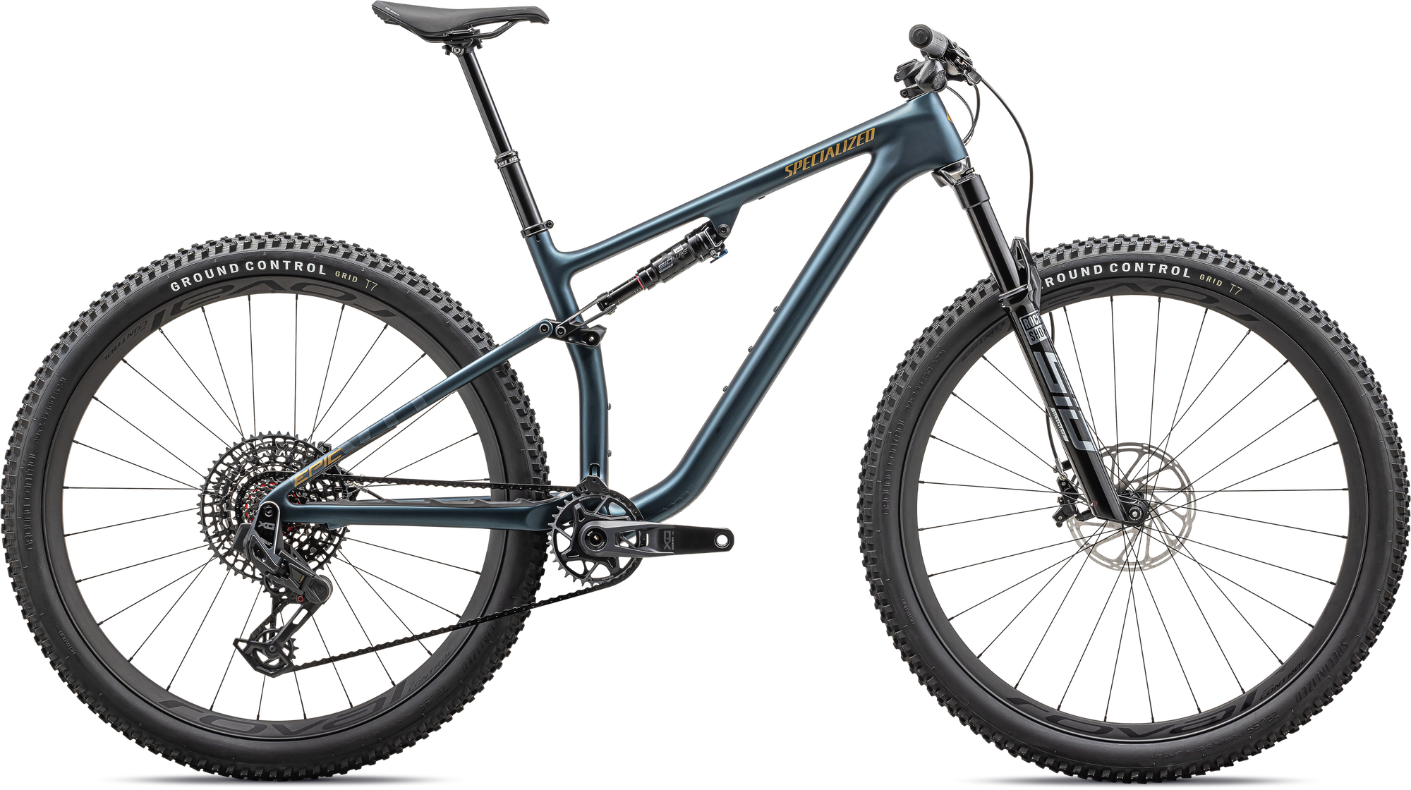 Specialized Epic Evo Pro LTD - SRAM XO AXS, RockShox Ultimate - Satin Metallic Deep Lake / Harvest Gold Metallic