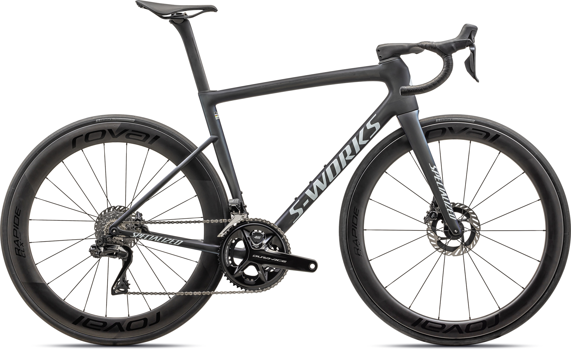 Specialized S-Works Tarmac SL8 - Shimano Dura-Ace Di2 - Satin Carbon / Viavi Cynan Blue / Viavi Silver-Blue Pearl Fade / Gloss Metallic White Silver