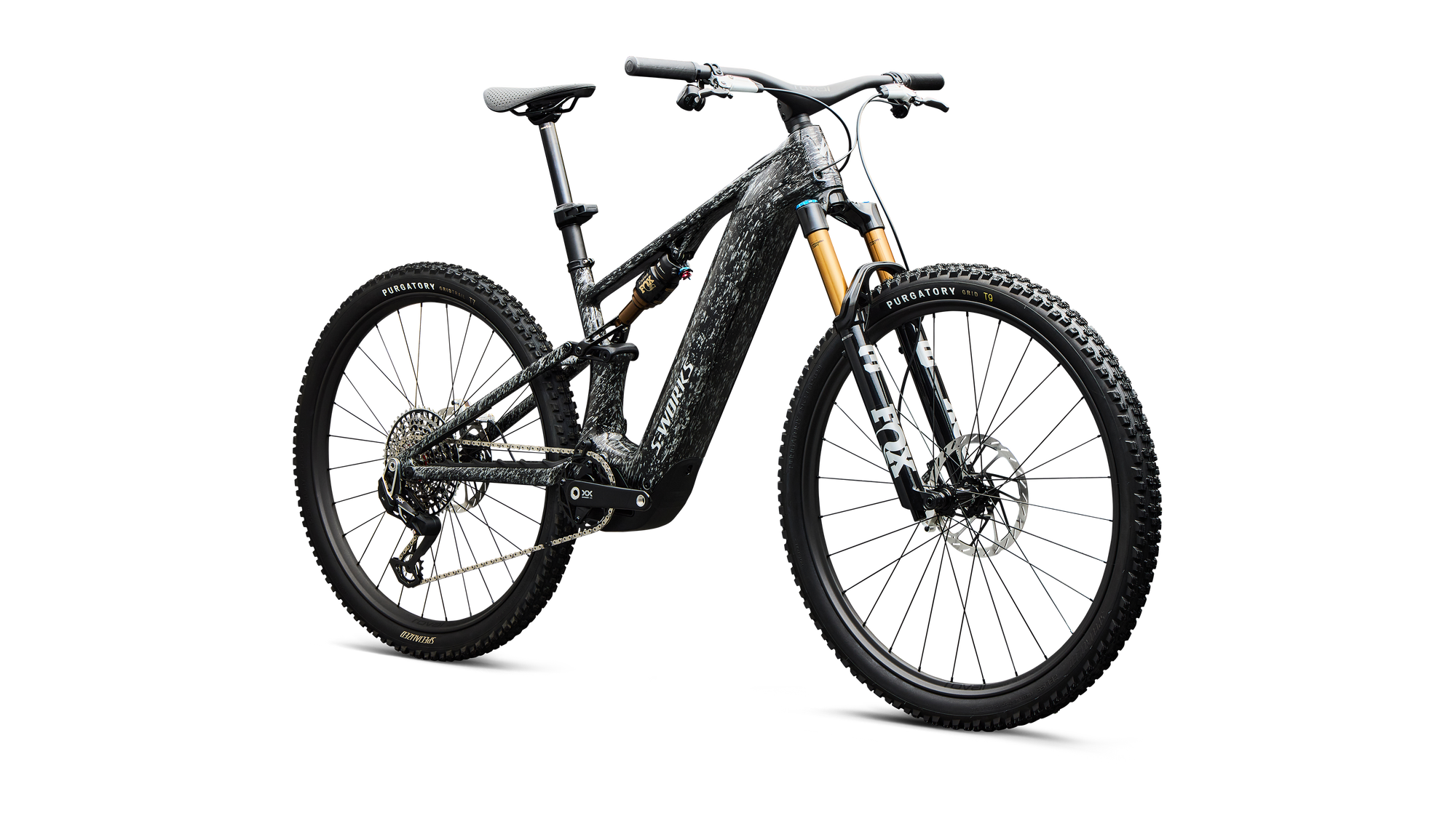 Specialized S-Works Turbo Levo R - Gloss Shadow Silver Blended Speckle Over Carbon / Silver Dust