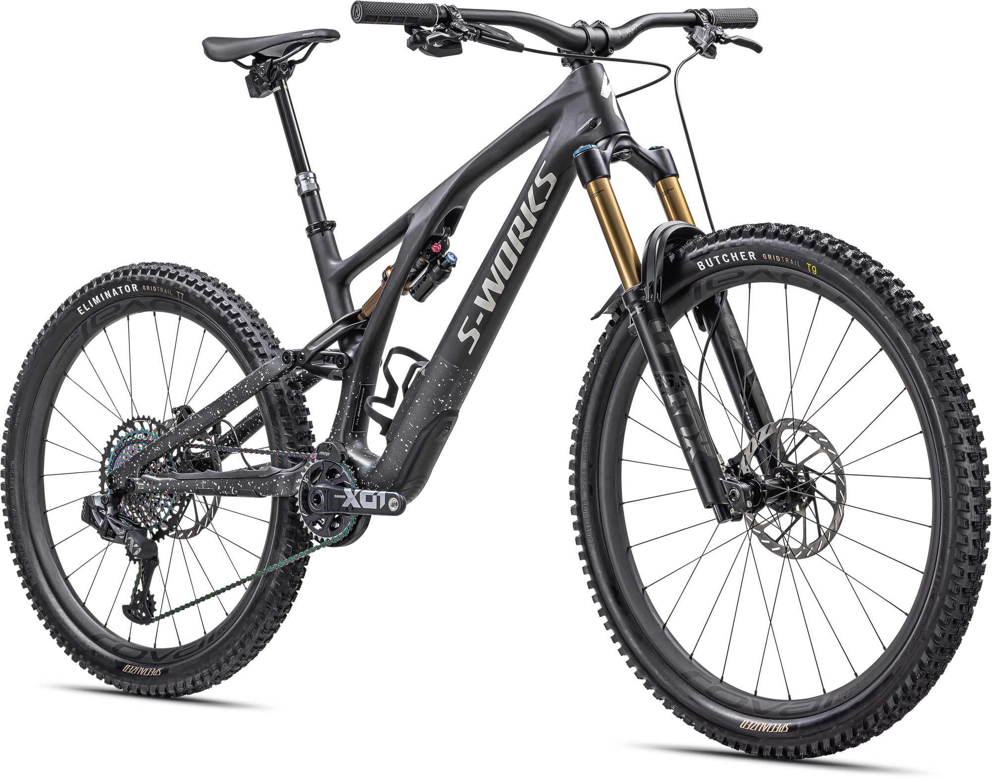 Specialized S-Works Stumpjumper EVO - SRAM XX1 AXS, FOX Factory - Satin Carbon / Brushed Liquid Black Metal / Limestone / Brushed Chrome