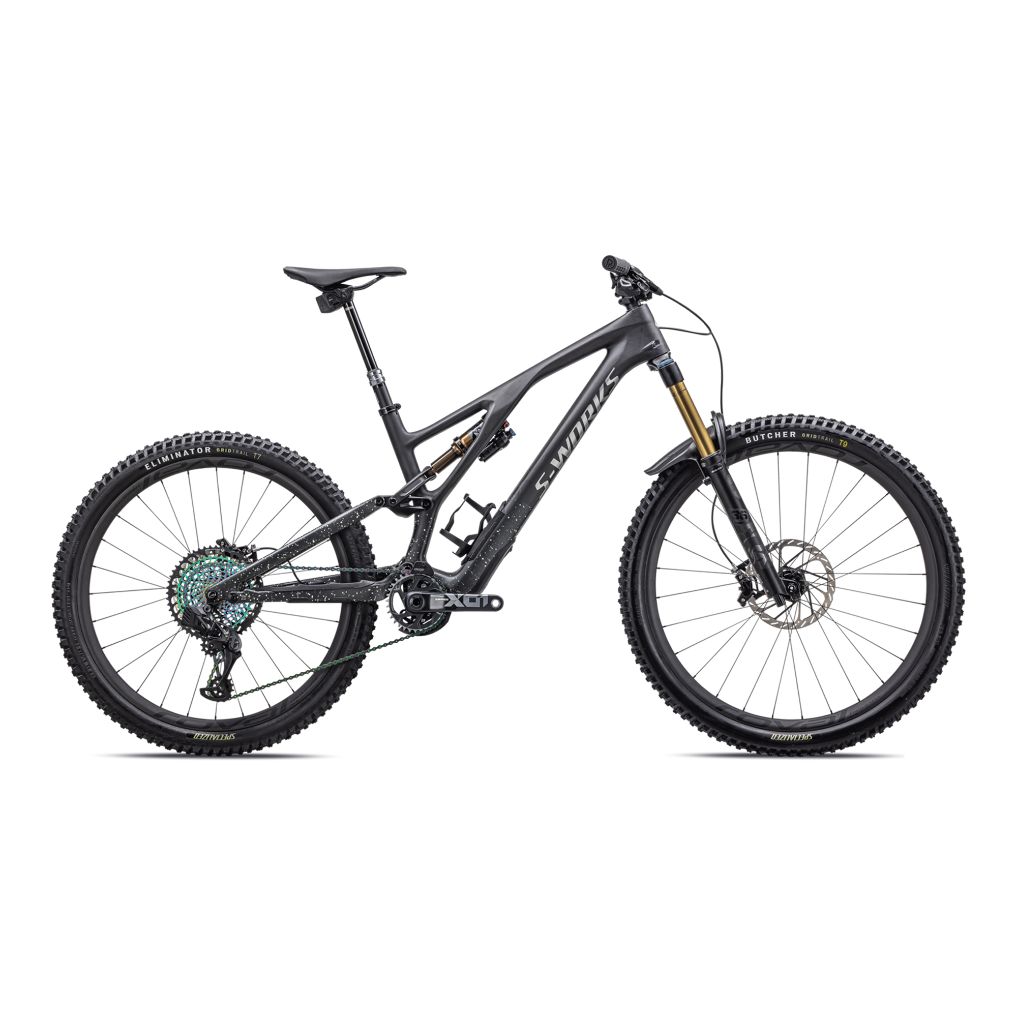 Specialized S-Works Stumpjumper EVO - SRAM XX1 AXS, FOX Factory - Satin Carbon / Brushed Liquid Black Metal / Limestone / Brushed Chrome