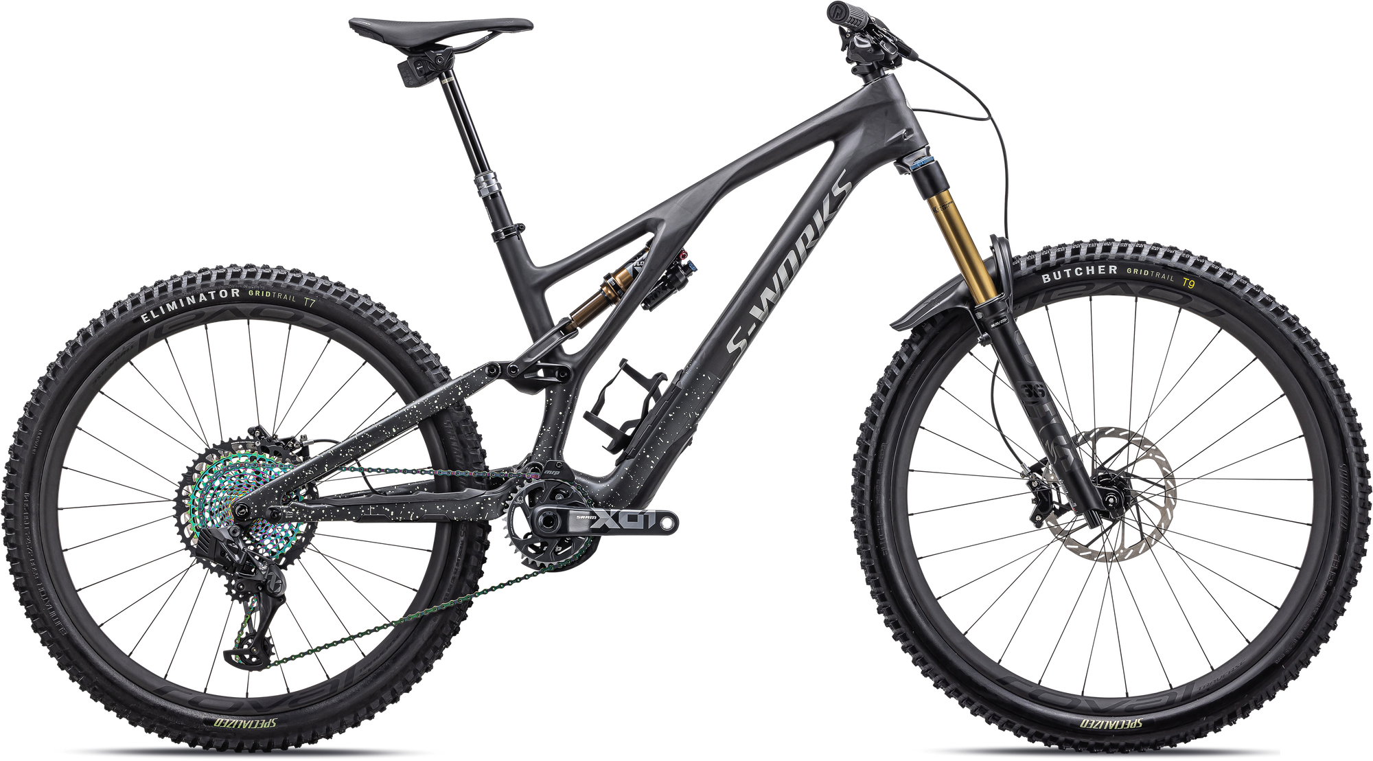 Specialized S-Works Stumpjumper EVO - SRAM XX1 AXS, FOX Factory - Satin Carbon / Brushed Liquid Black Metal / Limestone / Brushed Chrome