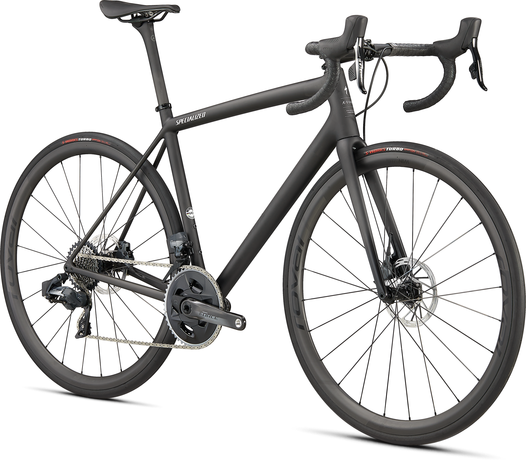 Specialized Aethos Pro - SRAM Force eTap AXS - Carbon / Flake Silver / Gloss Black Fork Fade