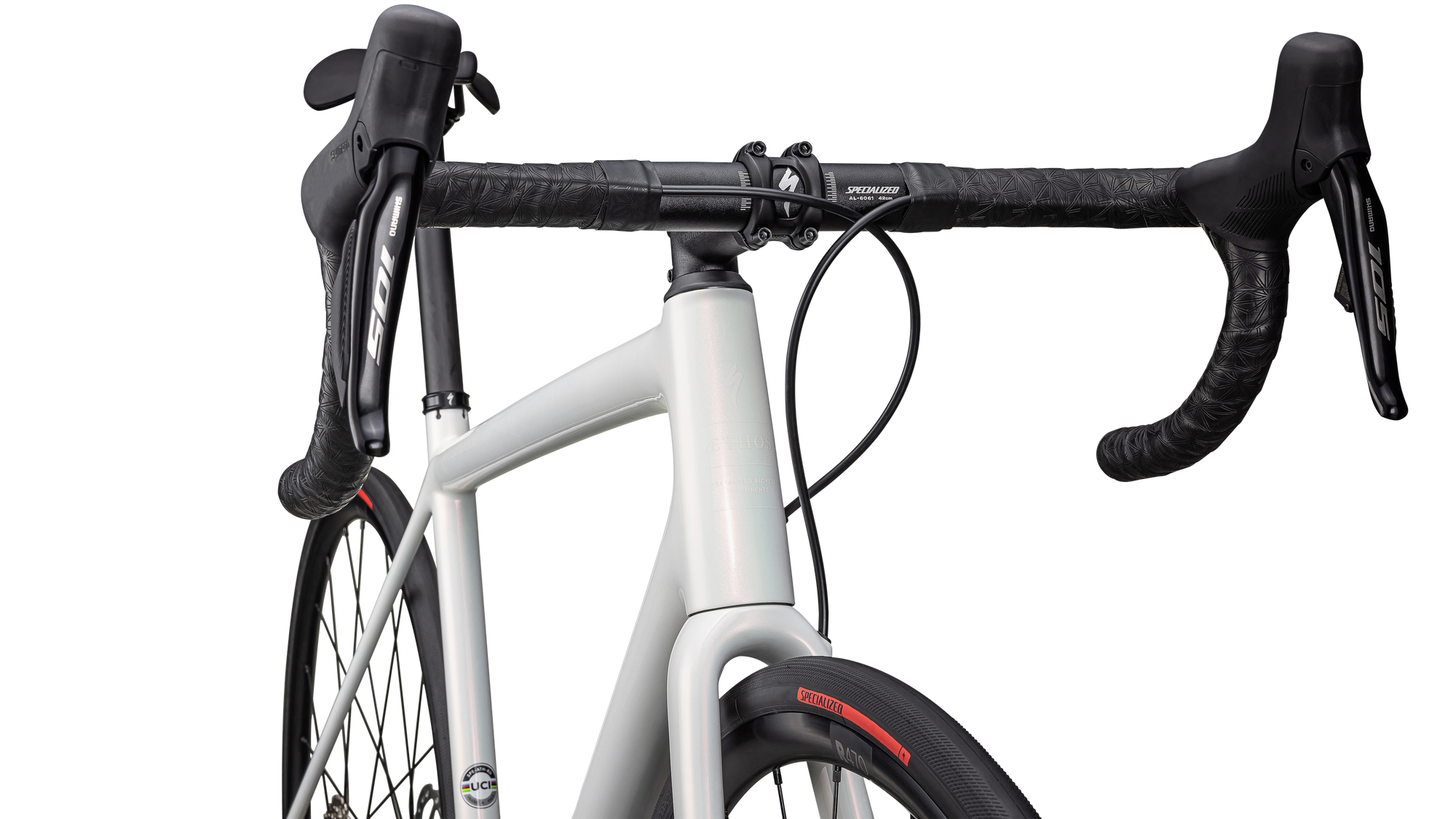 Specialized Aethos Comp - Shimano 105 Di2 - Gloss 100% Red Ghost Pearl Over Dune White/Dune White