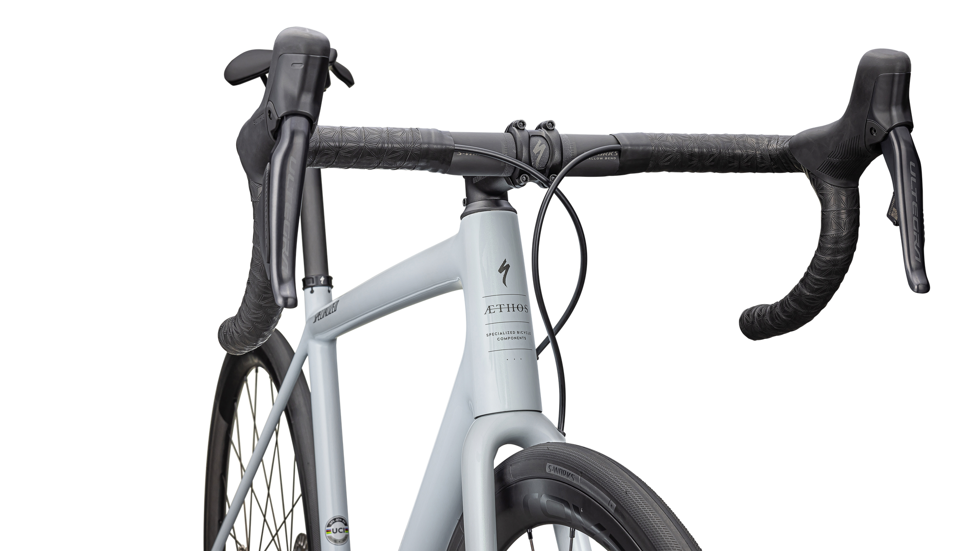 Specialized Aethos Pro - Shimano Ultegra Di2 - Gloss Morning Mist + Lapis Radial Fade + Fog Tint Edge Fade / Smoke