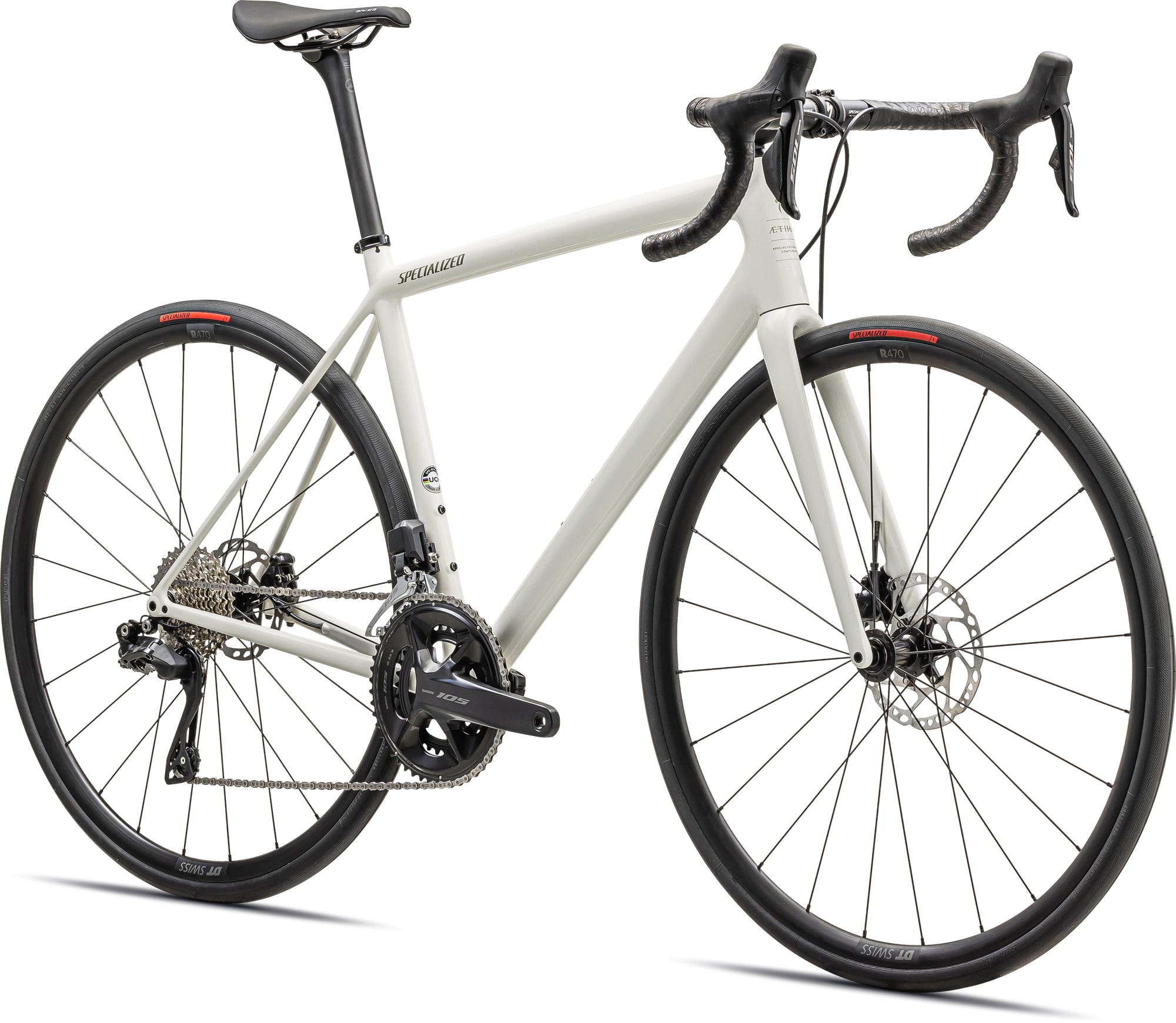 Specialized Aethos Comp - Shimano 105 Di2 - Gloss Dune White Metallic Spruce