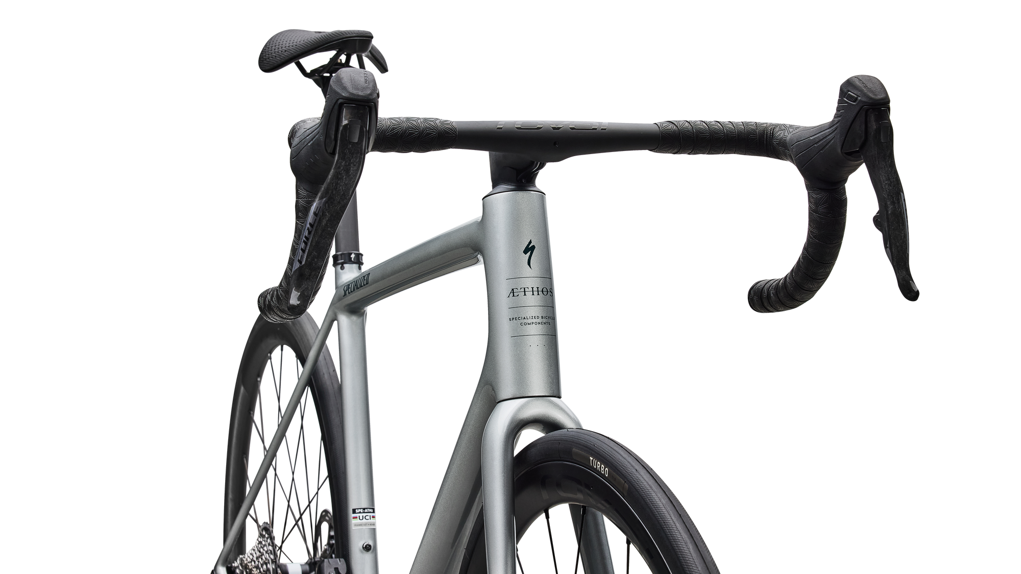Specialized Aethos 2 Pro - SRAM Force AXS - Gloss Shadow Silver / Emerald Metallic