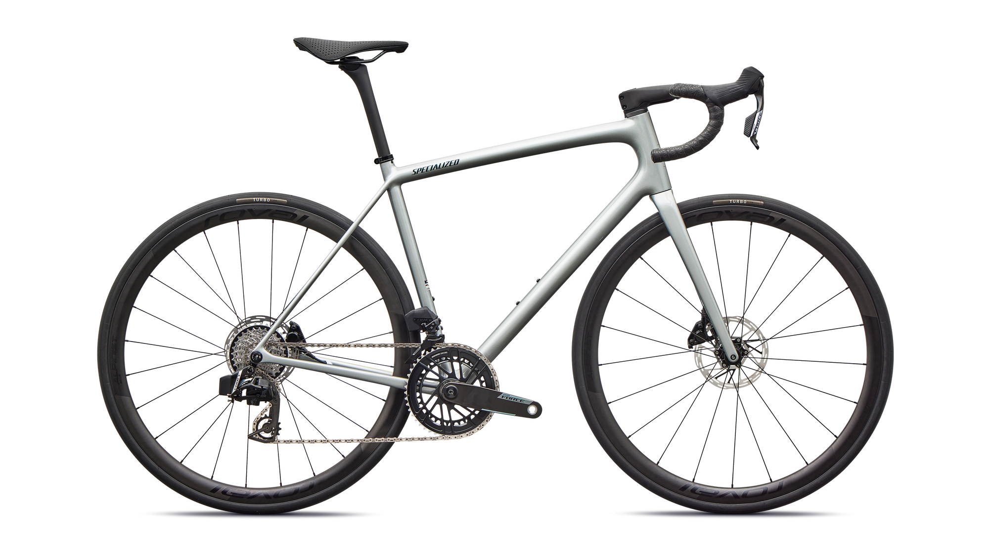 Specialized Aethos 2 Pro - SRAM Force AXS - Gloss Shadow Silver / Emerald Metallic