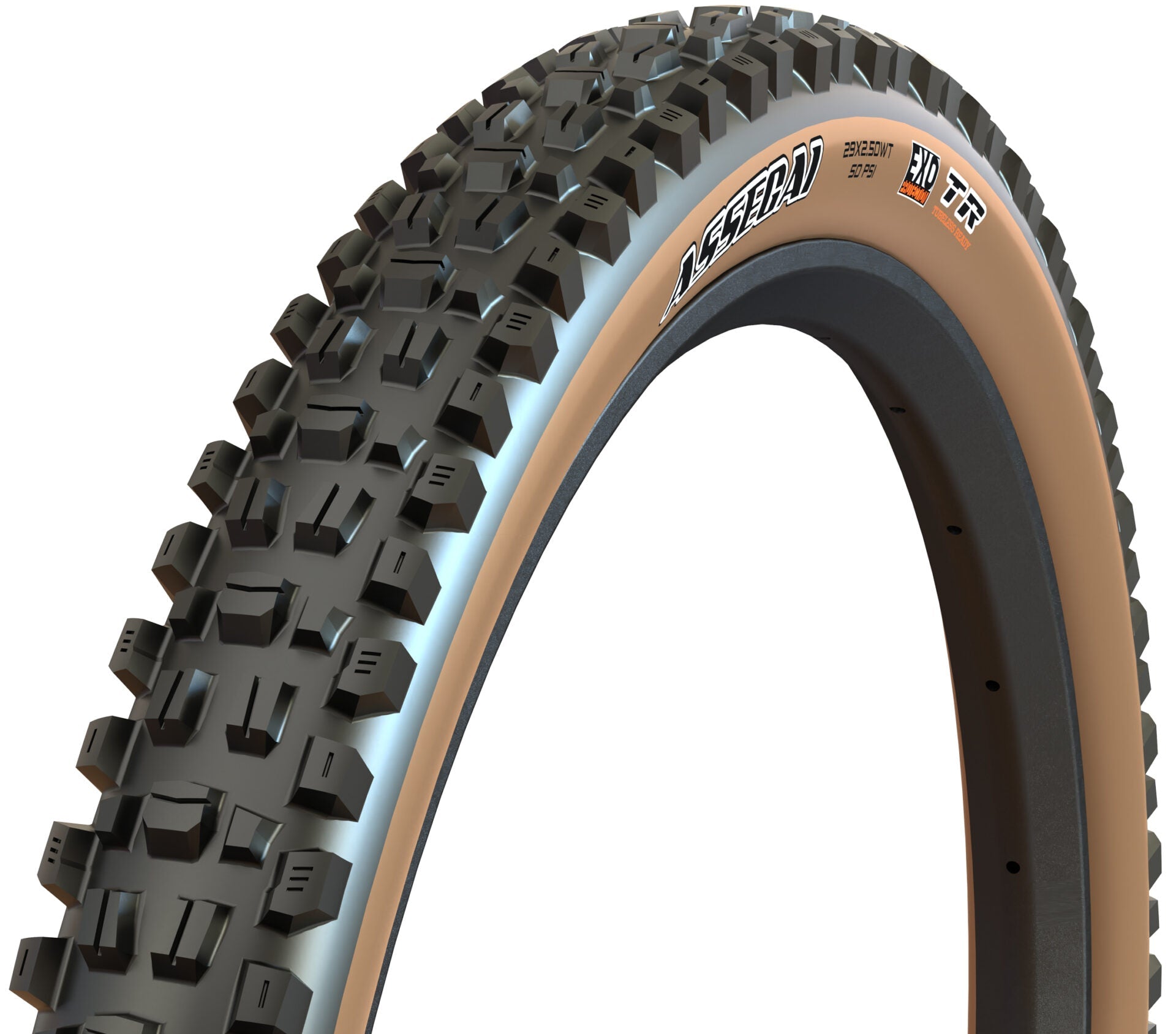 Maxxis Assegai 29 x 2.50 WT Folding TR 60 TPI EXO Dual Compound Tyre - Tanwall