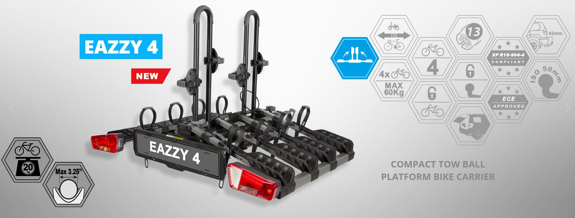 Buzzrack EAZZY 4 Bike Towball Mount Fold Platform Rack - Alchemy