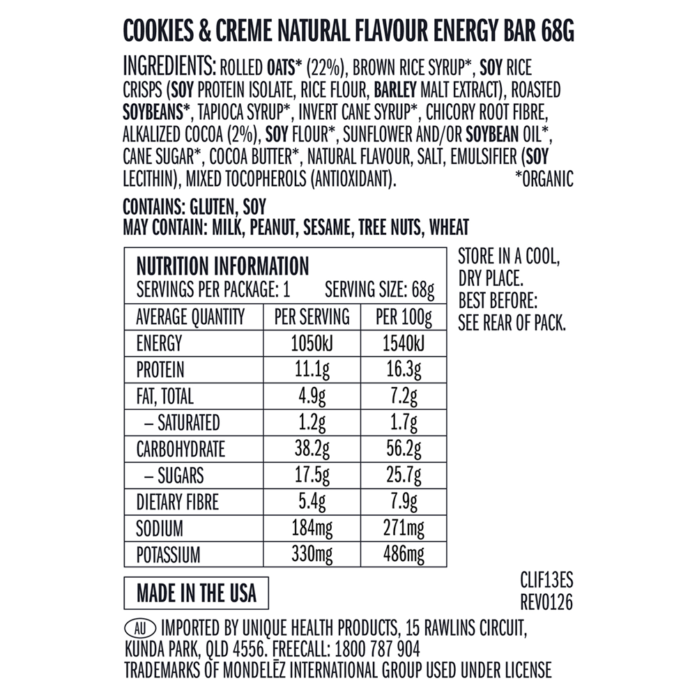 Clif Energy Bars Snack 12 Pack - Cookies and Crème