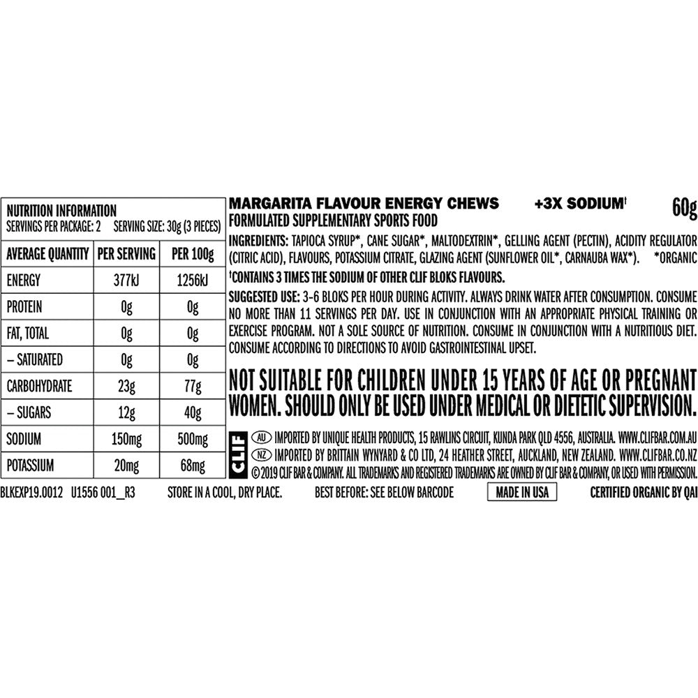 Clif Bloks Energy Chews 18 Pack - Margarita 150mg Sodium