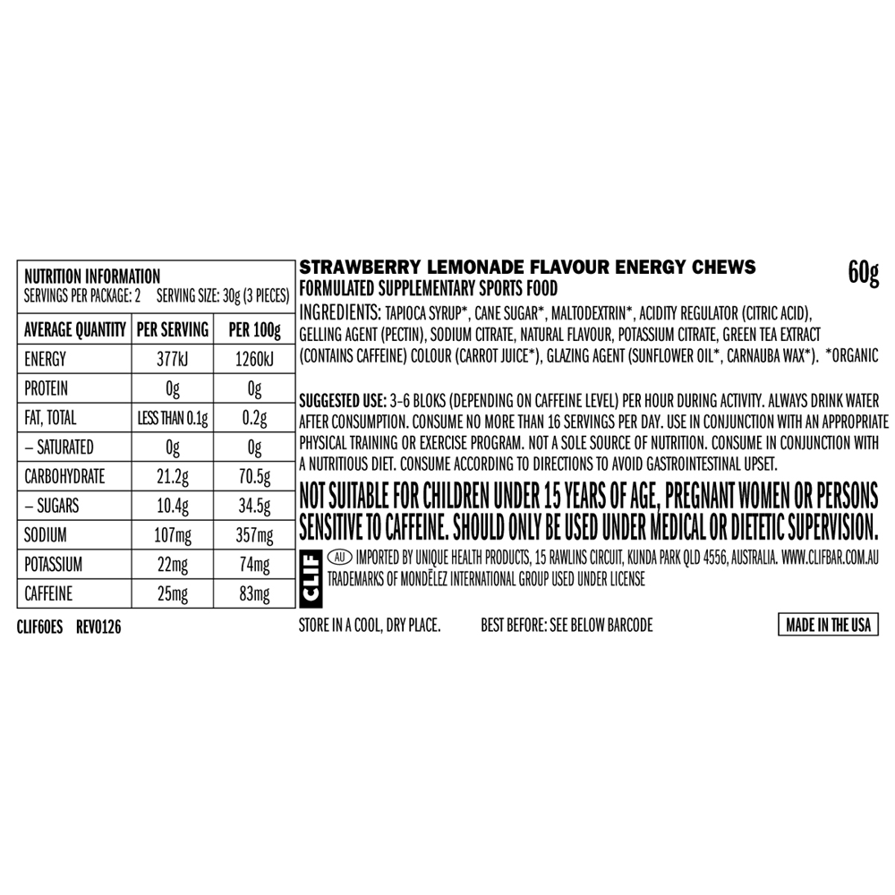 Clif Bloks Energy Chews 18 Pack - Sour Strawberry Lemonade