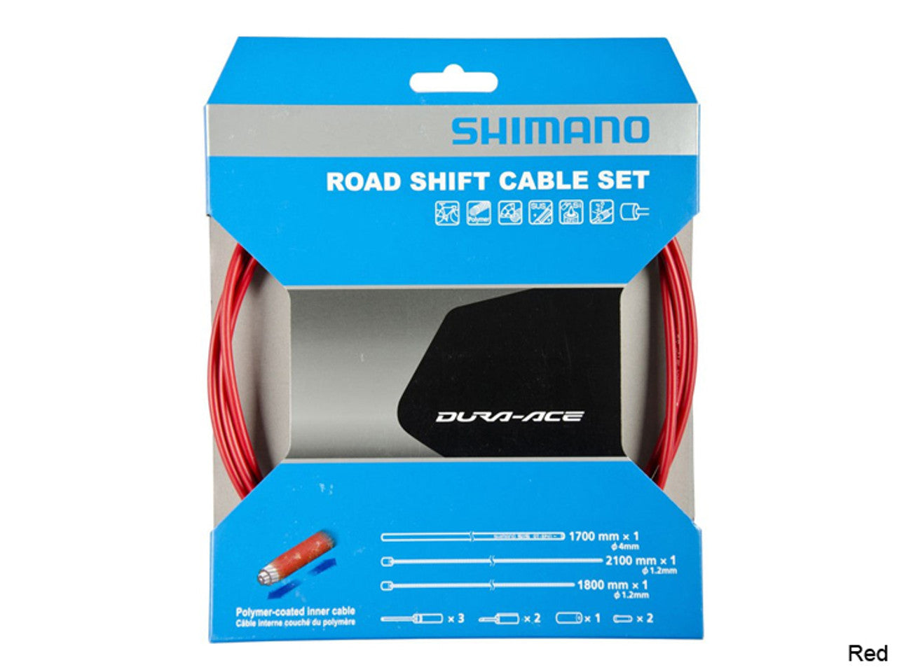 Shimano Ultimate OT-SP41 Polymer Coated Road Gear Cable Set w/OT-RS900 1800mm &amp; 2100mm Red