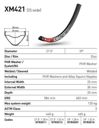 DT Swiss Rim XM421 29 28H 25 Wide