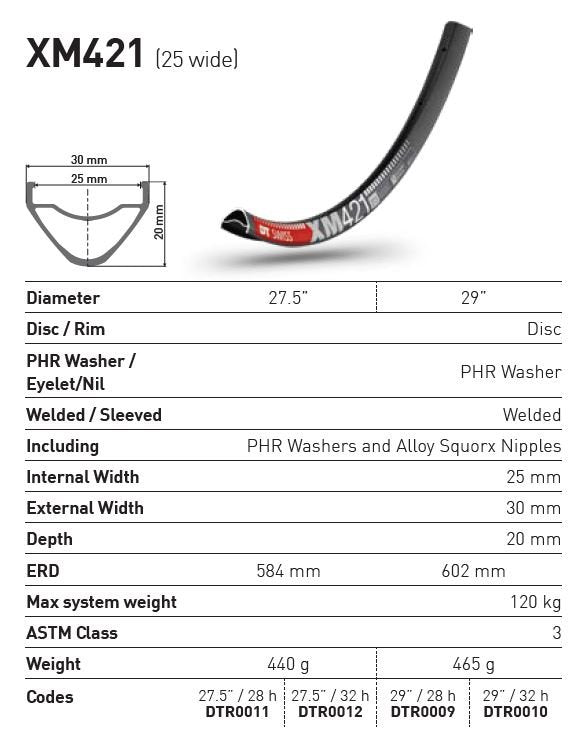 DT Swiss Rim XM421 27.5 32H 25 Wide
