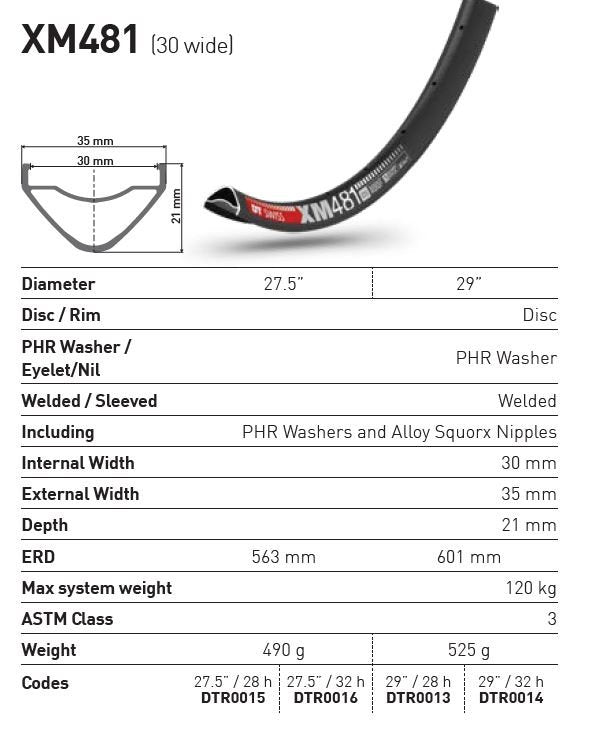 DT Swiss Rim XM481 29 32H 30 Wide