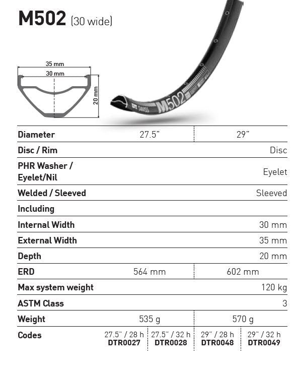 DT Swiss Rim M502 27.5 32h 30 Wide
