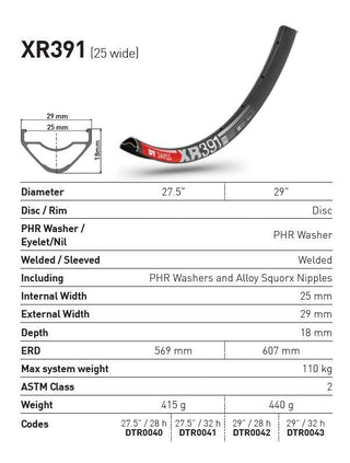 DT Swiss Rim XR391 29 28H 25 Wide