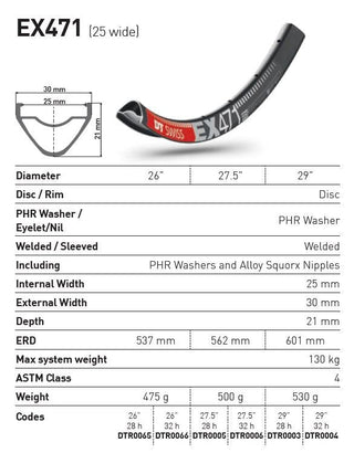 DT Swiss Rim EX471 26 32h 25 Wide