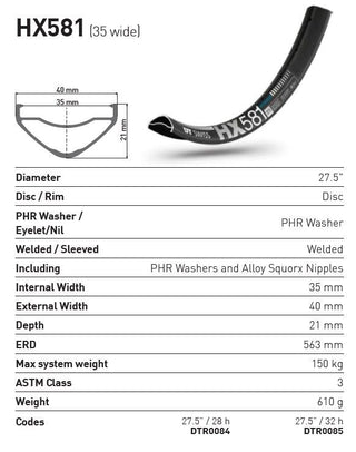 DT Swiss Rim HX581 27.5 35 Wide 32H