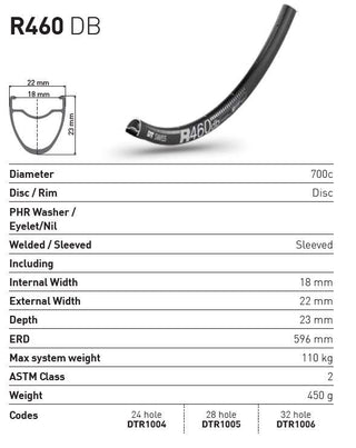 DT Swiss Rim R460 DB 28h 700c - Black
