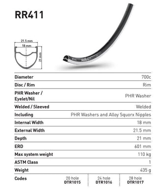 DT Swiss Rim RR411 24h 700c - Black