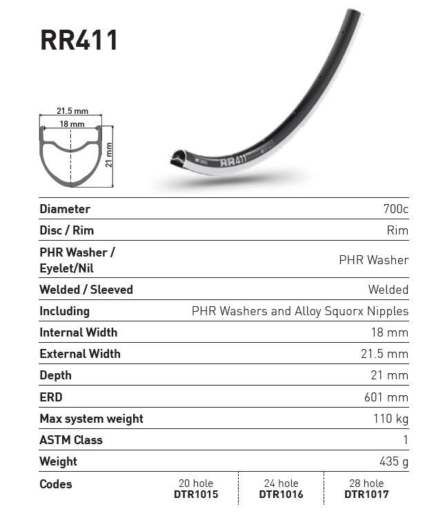 DT Swiss Rim RR411 24h 700c - Black
