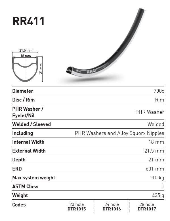 DT Swiss Rim RR411 28h 700c - Black