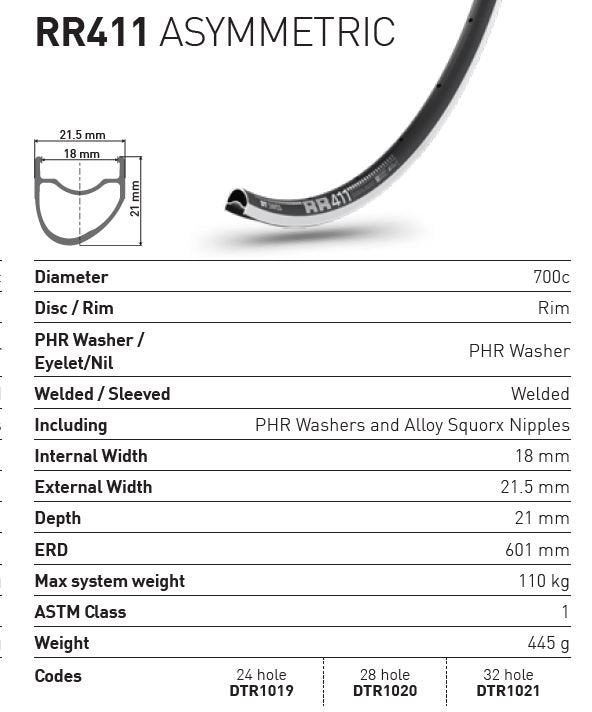 DT Swiss Rim RR411 Asymmetric 32h 700c - Black