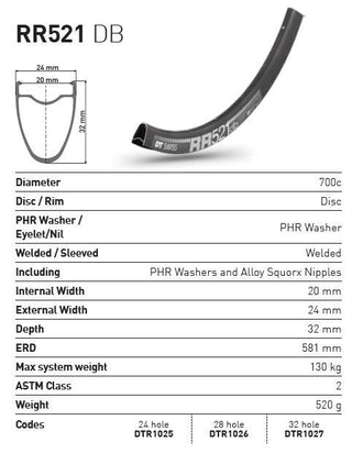 DT Swiss Rim RR521 DB 24h 700c - Black