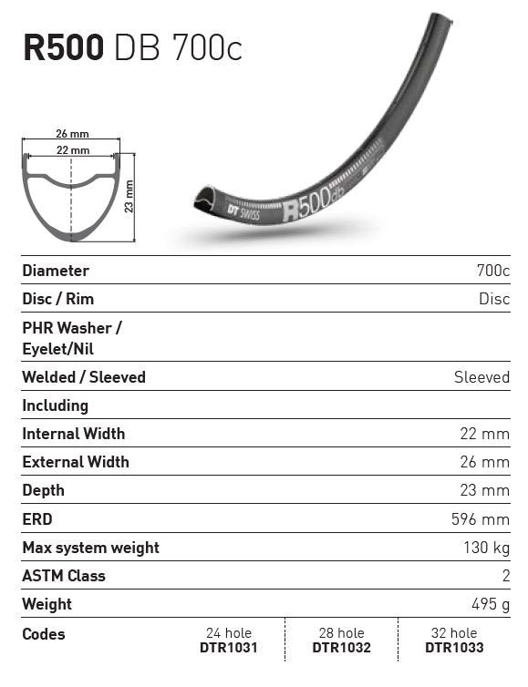 DT Swiss Rim R500 DB 24h 700c/29 - Black