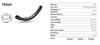 DT Swiss Rim TK540 Disc 32H 29/700C Trekking