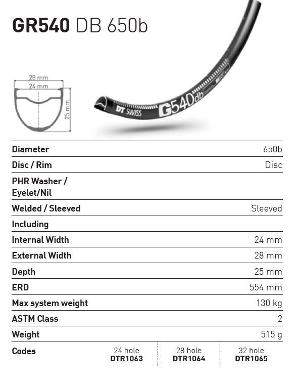 DT Swiss Rim G540 DB 28h 650b - Black
