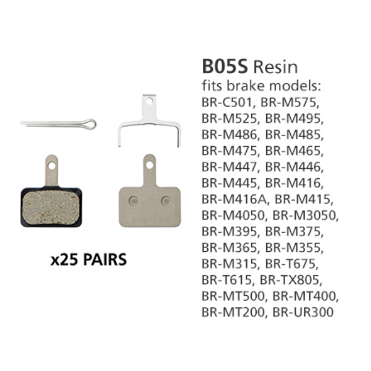 Shimano B05S-RX Resin Disc Brake Pads &amp; Spring (Box of 25)