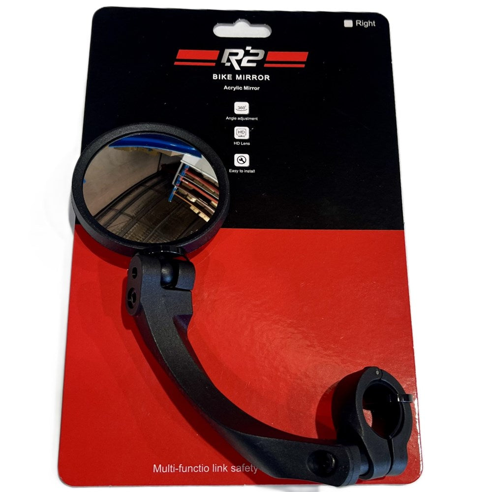 QBP R2 Bike Right Hand Side Mirror 125mm Arm 65mm Diameter - Black