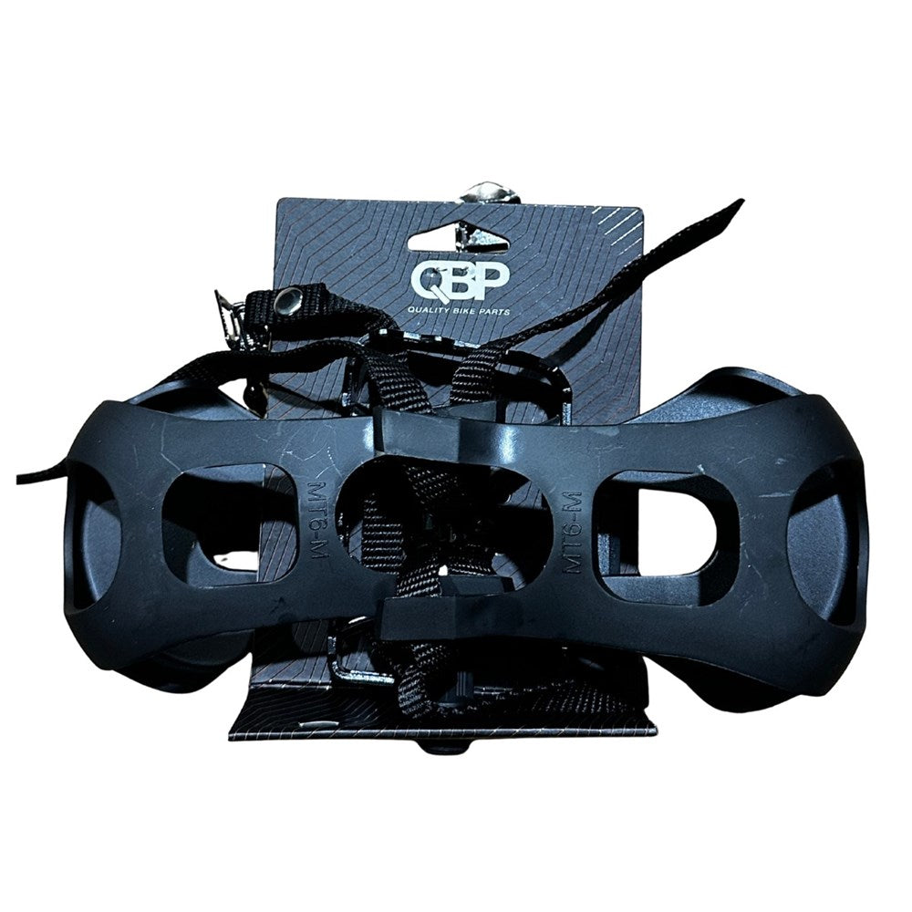 QBP Alloy Trekking Pedals 9/16 Toe Clips And Straps - Silver/Black