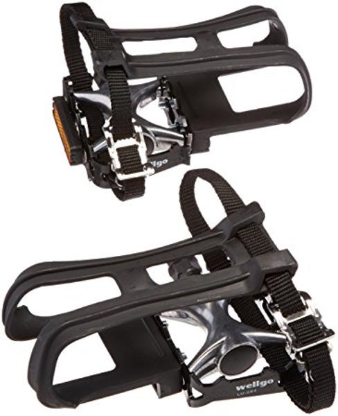 QBP Alloy Trekking Pedals 9/16 Toe Clips And Straps - Silver/Black