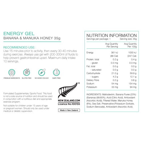 Pure Energy Gel Banana &amp; Manuka Honey 35G Box of 24