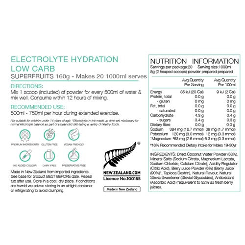 Pure Electrolyte Hydration Low Carb Tub 160G - Superfruits