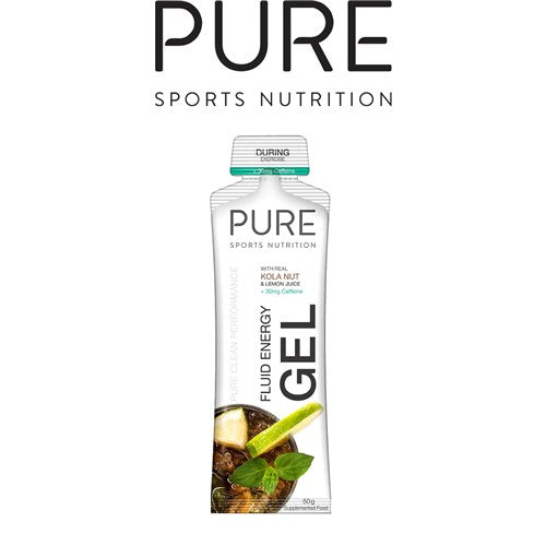 Pure Fluid Energy Gel Kola Nut &amp; Lemon Juice with 30mg Caffeine 50g Box of 18