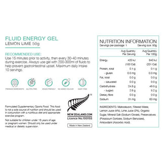Pure Fluid Energy Gel Lemon Lime 50g Box of 18