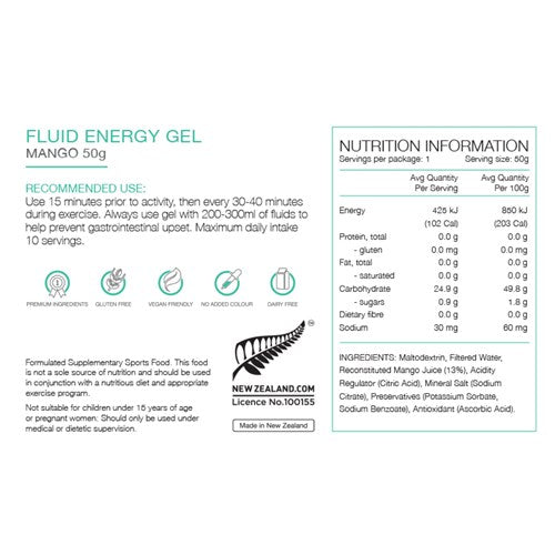 Pure Fluid Energy Gel Mango 50g Box of 18
