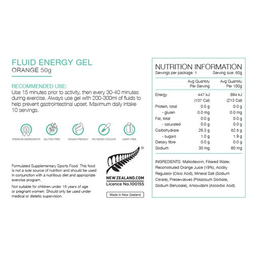 Pure Fluid Energy Gel Orange 50g Box of 18
