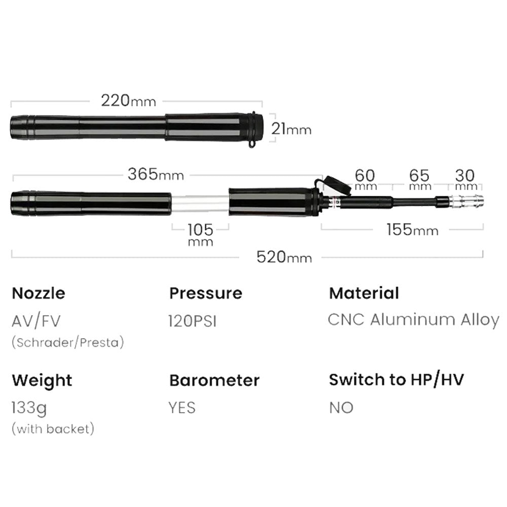 QBP Air Road Hand Pump Aluminium Barrel with Extractable Hose 120 PSI